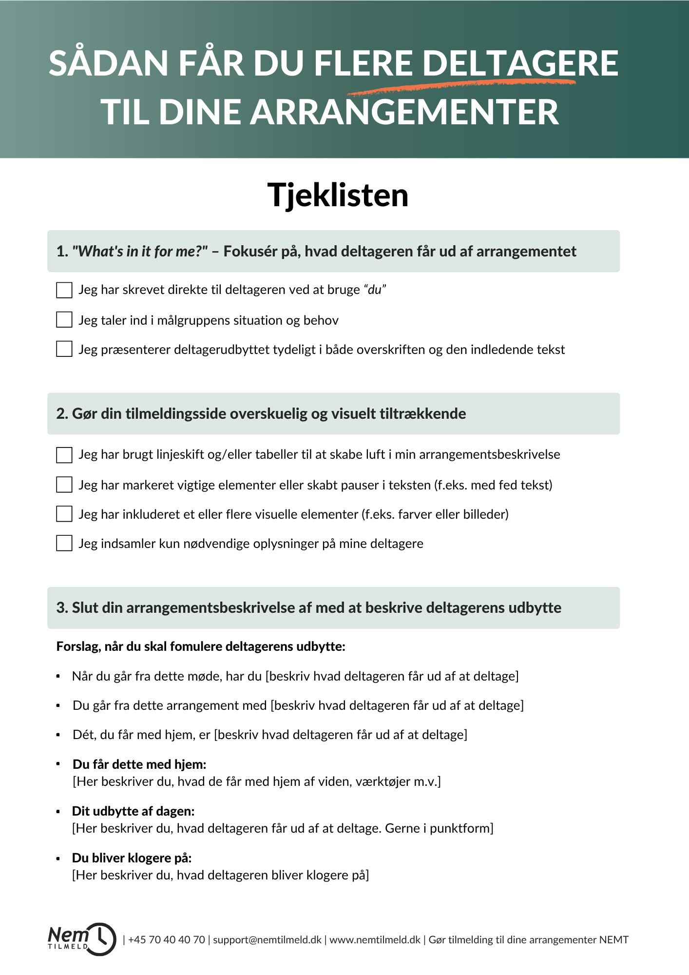Tjekliste - S�dan f�r du flere deltagere til dine arrangementer