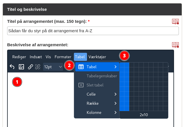Indsæt tabellen