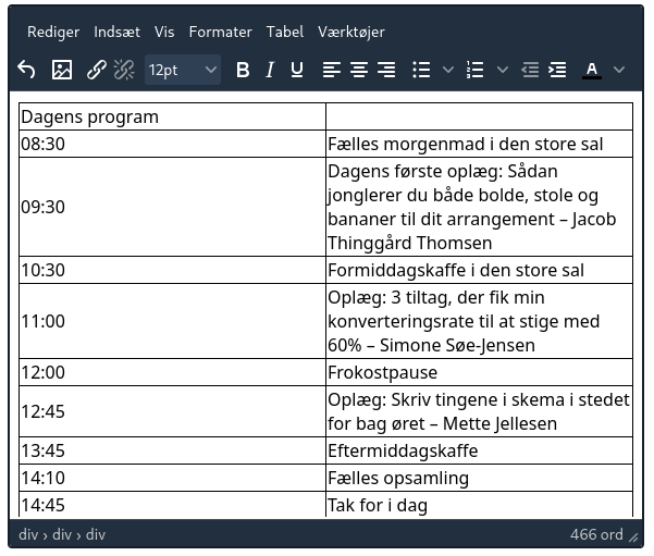 Indsæt tekst i tabellen